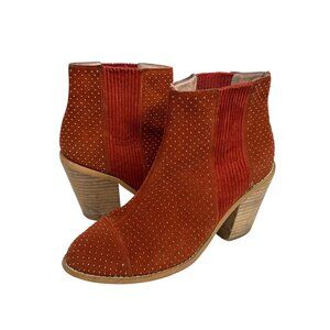 Anthropologie Studded Suede Ankle Booties Orange Block Heel Size 7.5